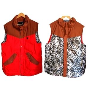 𝅺MEN ORAGE Reversible Red & Abstract Print Puffer Sleeveless Vest Extra-Large
